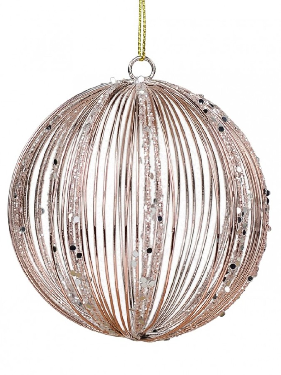 Christmas Tree Decorations Christmas Warehouse  | Rose Gold Wire Bauble Shape Christmas Tree Hanging Decoration - 80Mm