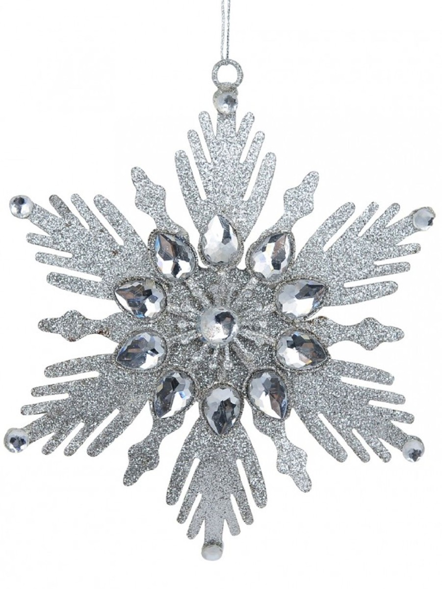 Christmas Tree Decorations Christmas Warehouse  | Silver Snowflake With Acrylic Jewels Christmas Tree Hanging Decoration - 13Cm